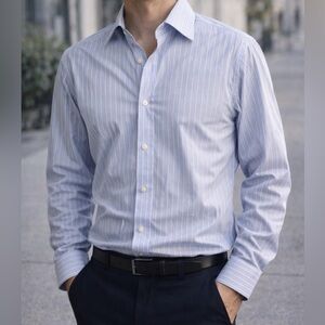 HUGO BOSS Dress Shirt MENS Blue White Striped Regular Fit 15.5/L Cufflink